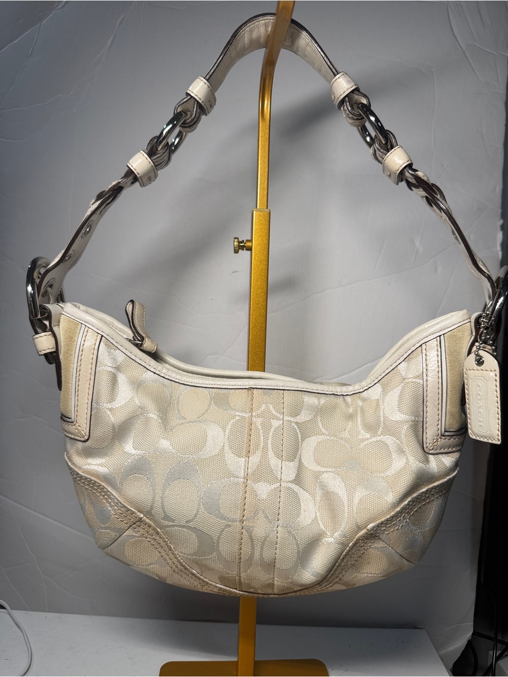 Coach Cream white mini SoHo 6266 signature Canvas Shoulder Bag braided strap